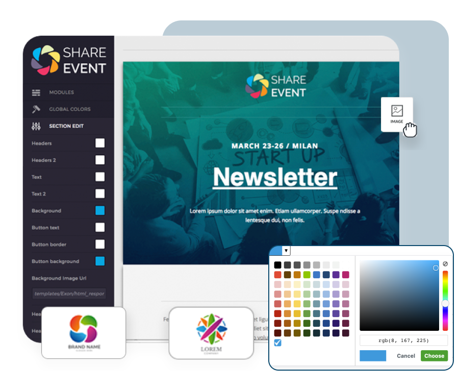 Event email marketing and newsletters in SharEvent