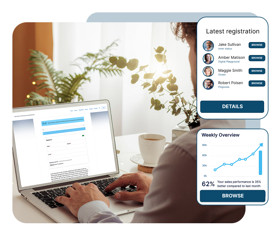 Signing up for an event from a laptop with the SharEvent registration dashboard