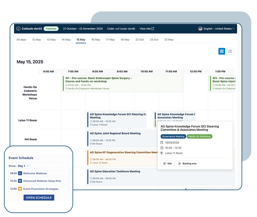 Event programme in SharEvent with timetable and sessions
