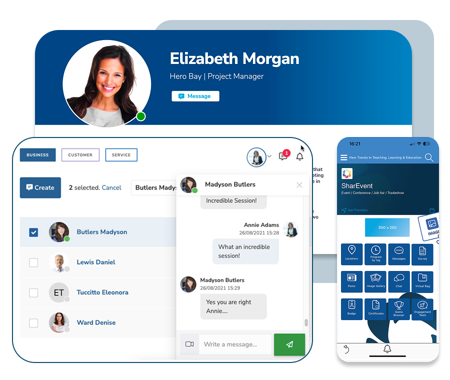 sharevent.com with attendee profile, schedule and event messaging