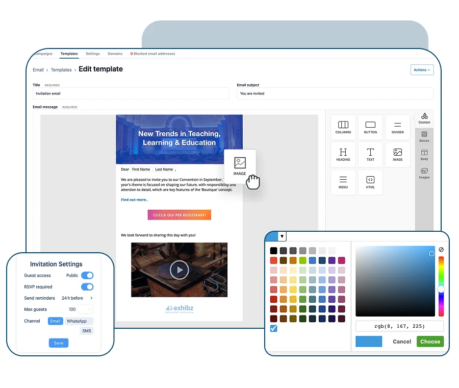SharEvent email invitation editor for events
