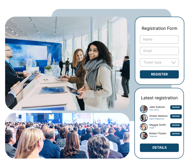 Corporate event with attendee accreditation and a SharEvent registration form