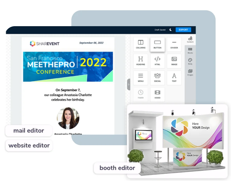 SharEvent booth editor for customising a virtual stand