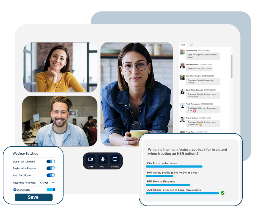 SharEvent live webinar with video conferencing and chat