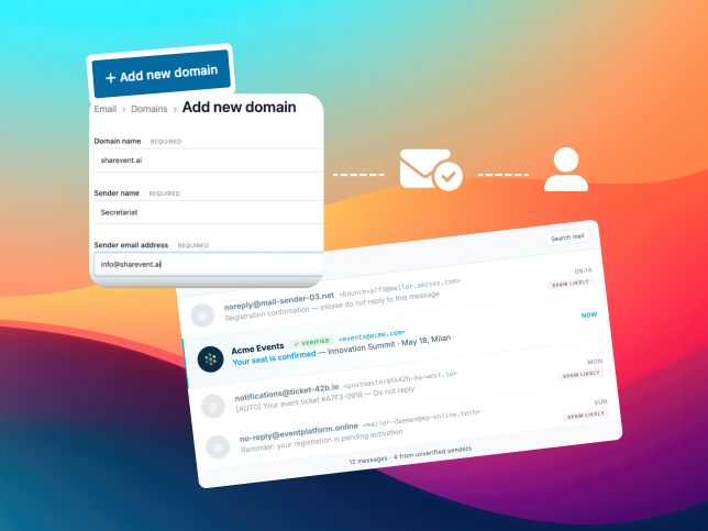 Configuring the email sender and domain in SharEvent