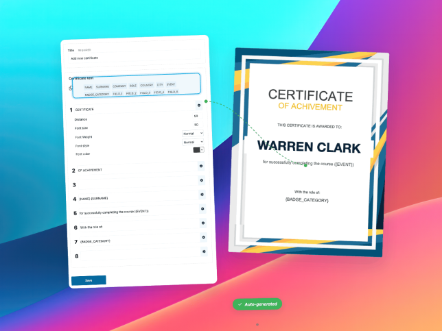 Certificado de asistencia con diseño personalizable en SharEvent