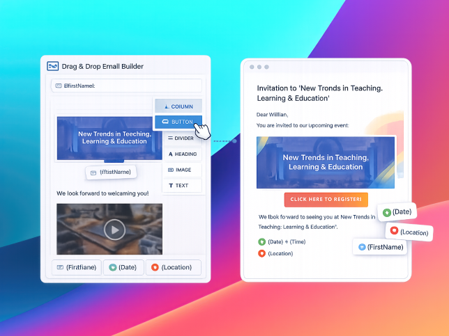 SharEvent drag-and-drop email builder with a personalised event invitation
