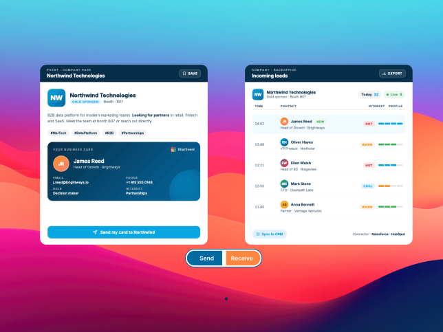 Sending a digital business card to companies in SharEvent