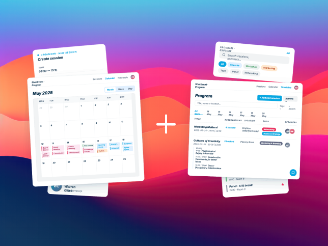 SharEvent event programme with hourly agenda and timetable views