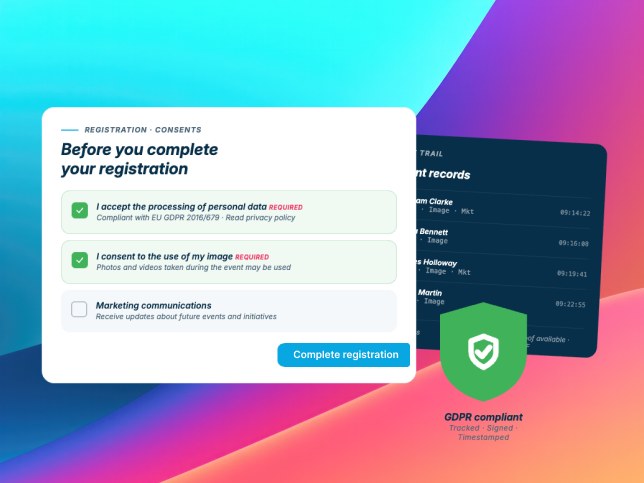 Anmeldeformular von SharEvent mit Datenschutzeinwilligung und DSGVO-Konformität