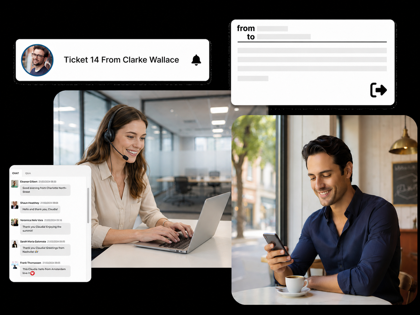Support by ticket, email and chat