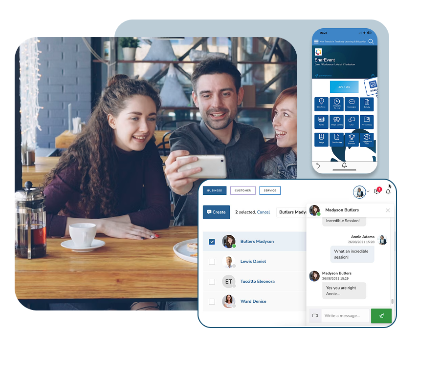SharEvent built-in chat and messaging for interaction between event attendees
