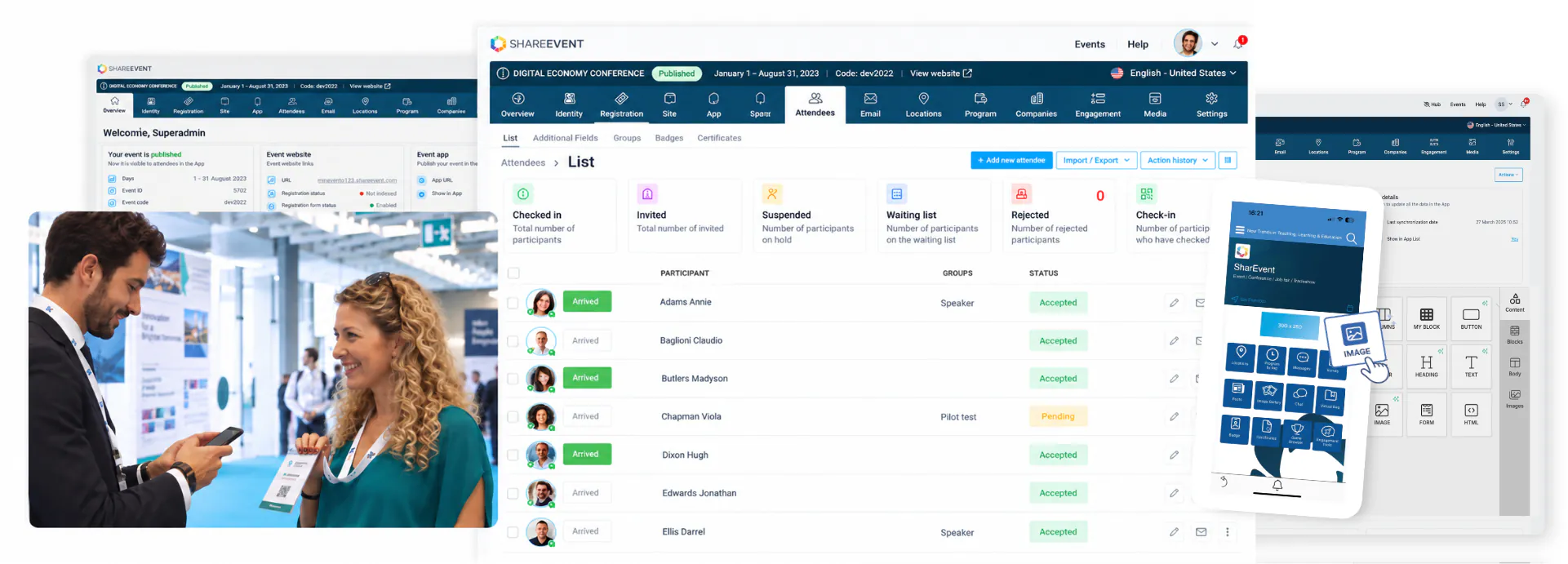 SharEvent event management software: attendee list, check-in and event app