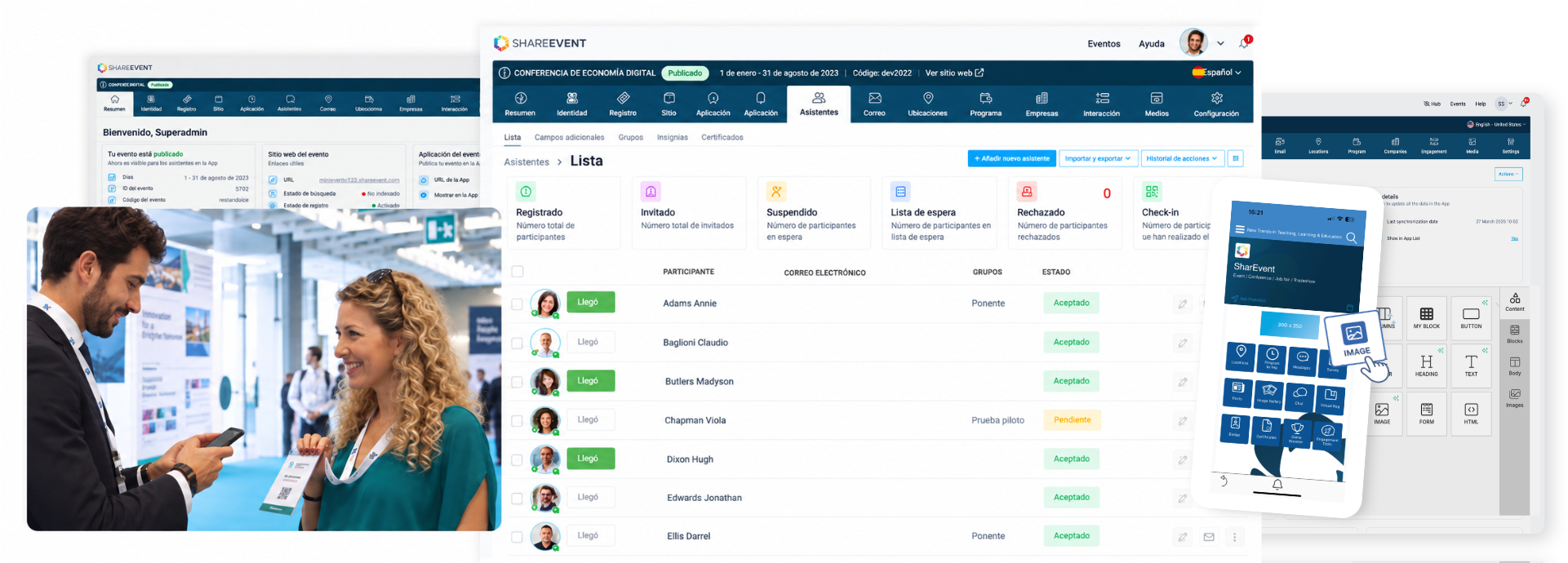 Software de gestión de eventos SharEvent: lista de asistentes, check-in y app del evento